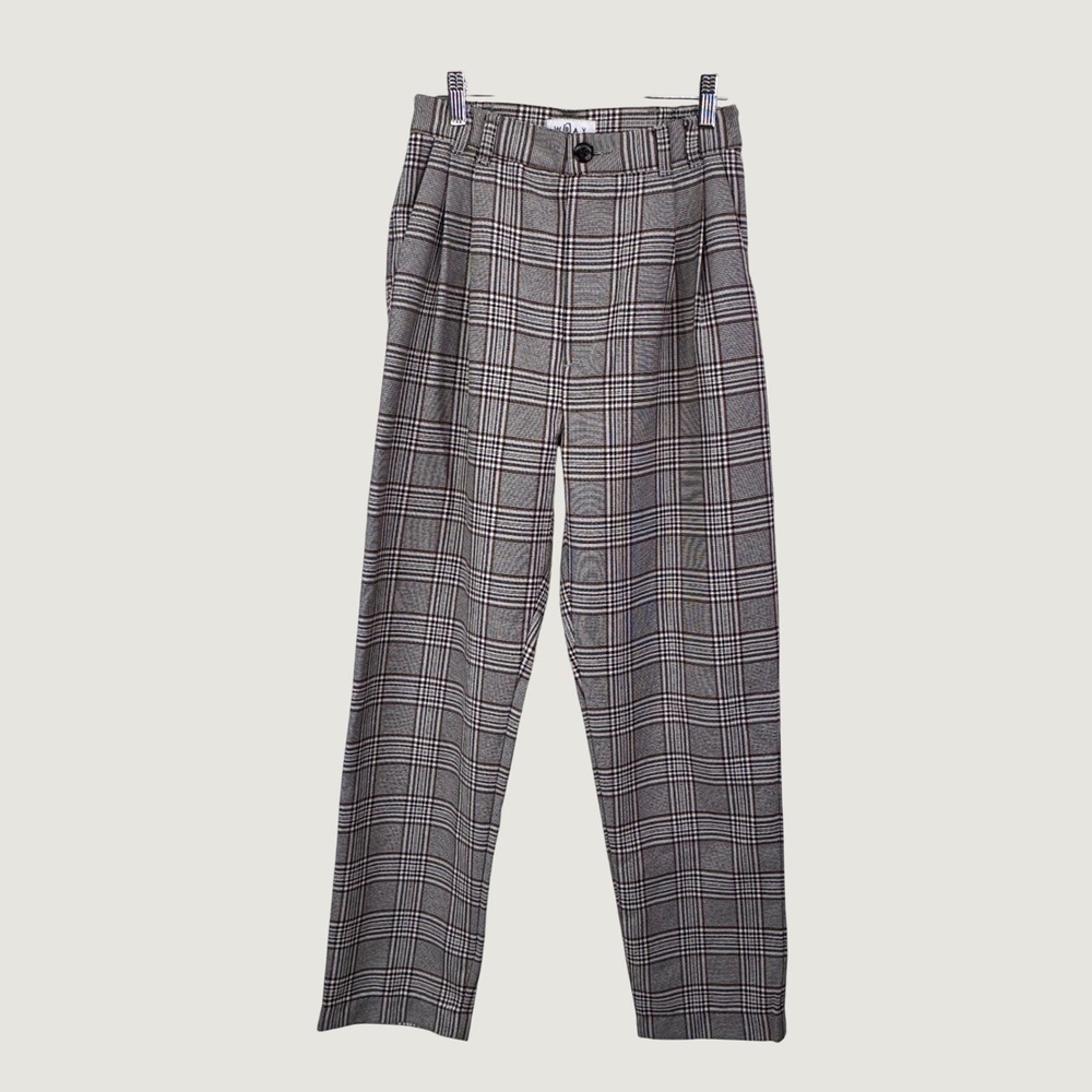 Wray NYC Plaid Pleated Trousers Small Brown Glen Check High‎ Waisted Academic